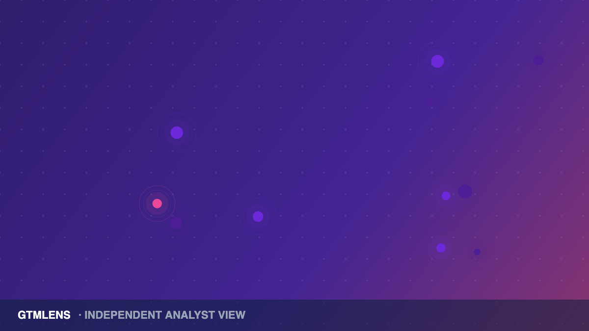 Abstract procedural cover: navy to violet gradient with node motif and GTMLENS wordmark